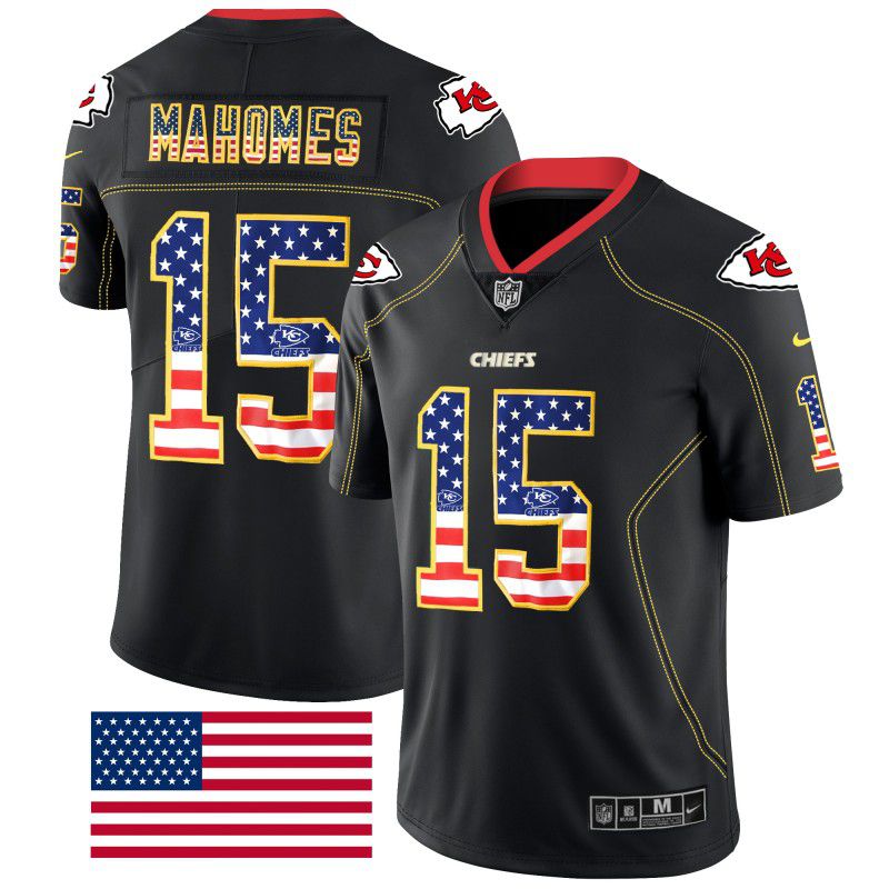 Men Kansas City Chiefs #15 Mahomes Nike USA Flag Fashion Black Color Rush Limited NFL Jerseys